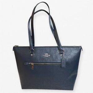 Coach Gallery Tote Shoulder Bag Signature Perforated Midnight Blue